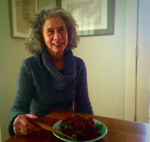 Cookbook author Darra Goldstein with Beet Tartare, from her cookbook "Fire + Ice: Classic Nordic Cooking."