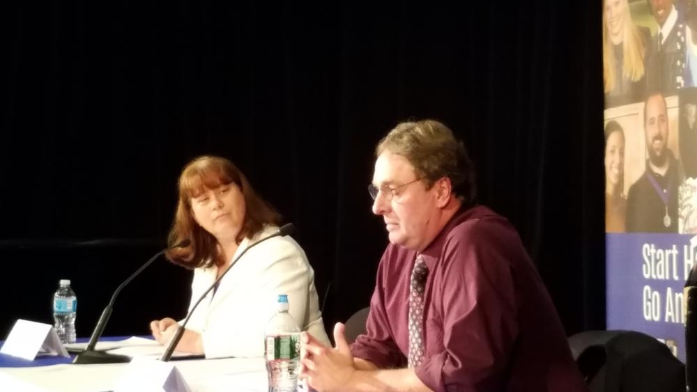 State Rep. Tricia Farley-Bouvier and Pittsfield City Councilor Chris Connell square off in a debate at Berkshire Community College. 